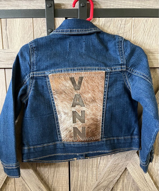 Custom lettering cowhide jean jacket