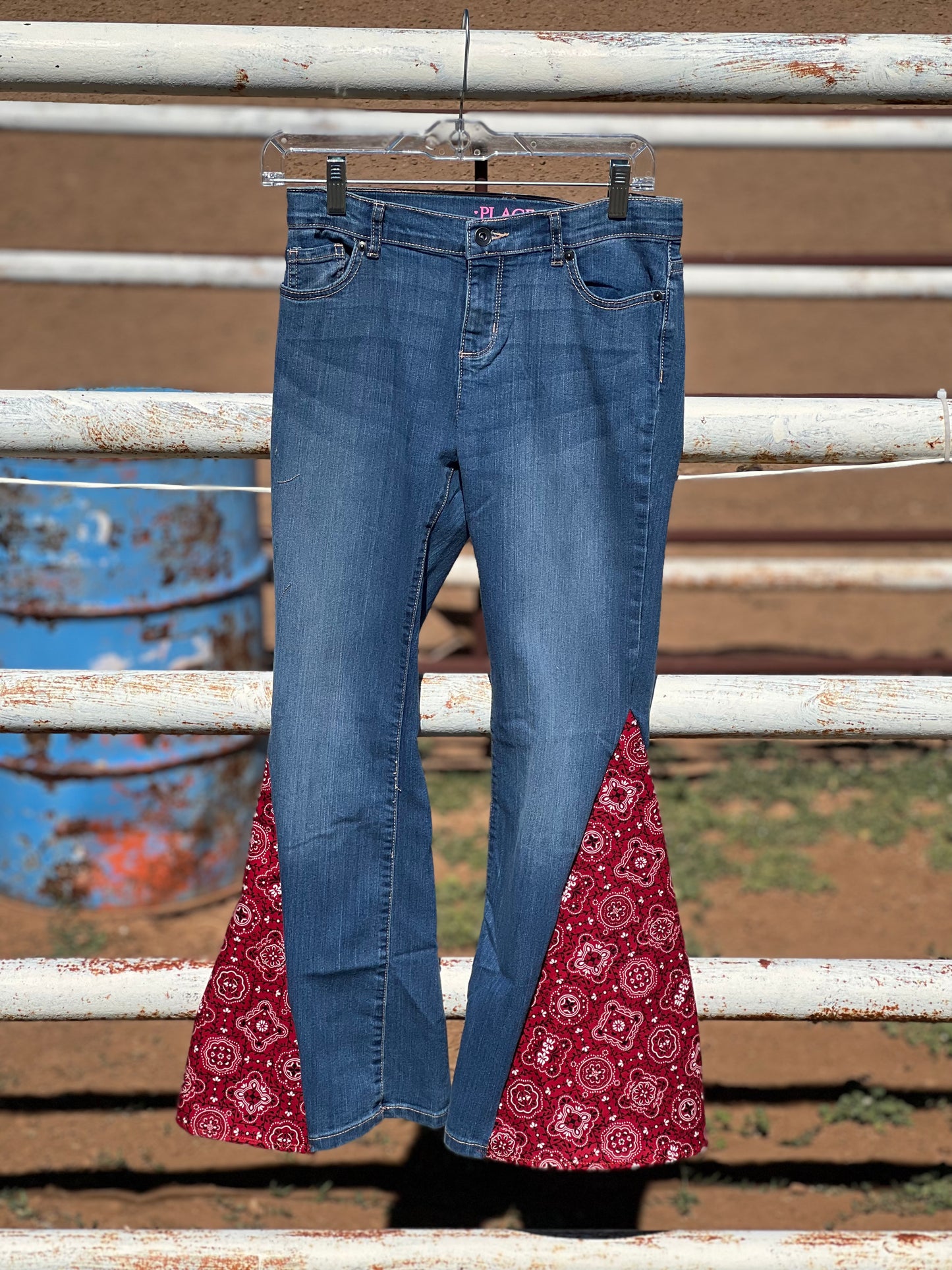 Red bandanna adult flare jeans