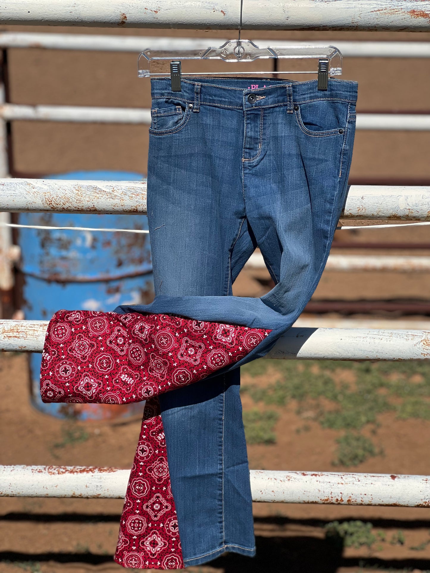 Red bandanna adult flare jeans