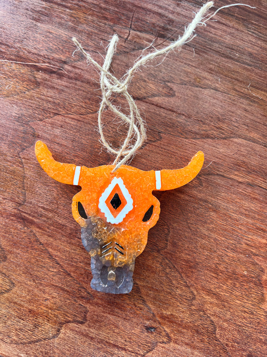 Orange and brown steer skull freshie