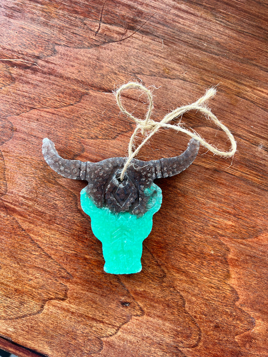 Brown and green steer skull freshie